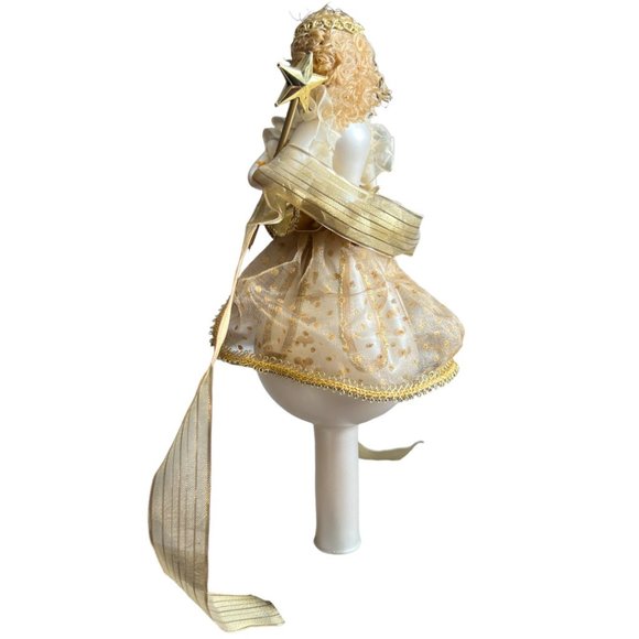 Vtg SOFFIERIA DE CARLINI Handblown Glass Gold Angel Tree Topper Wand Curls Italy - Picture 10 of 15